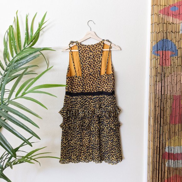 New Foxiedoe Sassa Leopard Printed Cutout Back Fringe Tiered Mini Dress - Picture 10 of 12